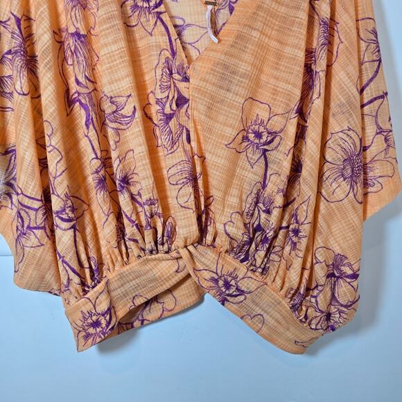 Free People One Dance Coral Floral Bohemian Crop Top Deep V Size L - Picture 5 of 9